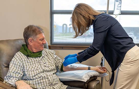 Patient receiving medical infusion